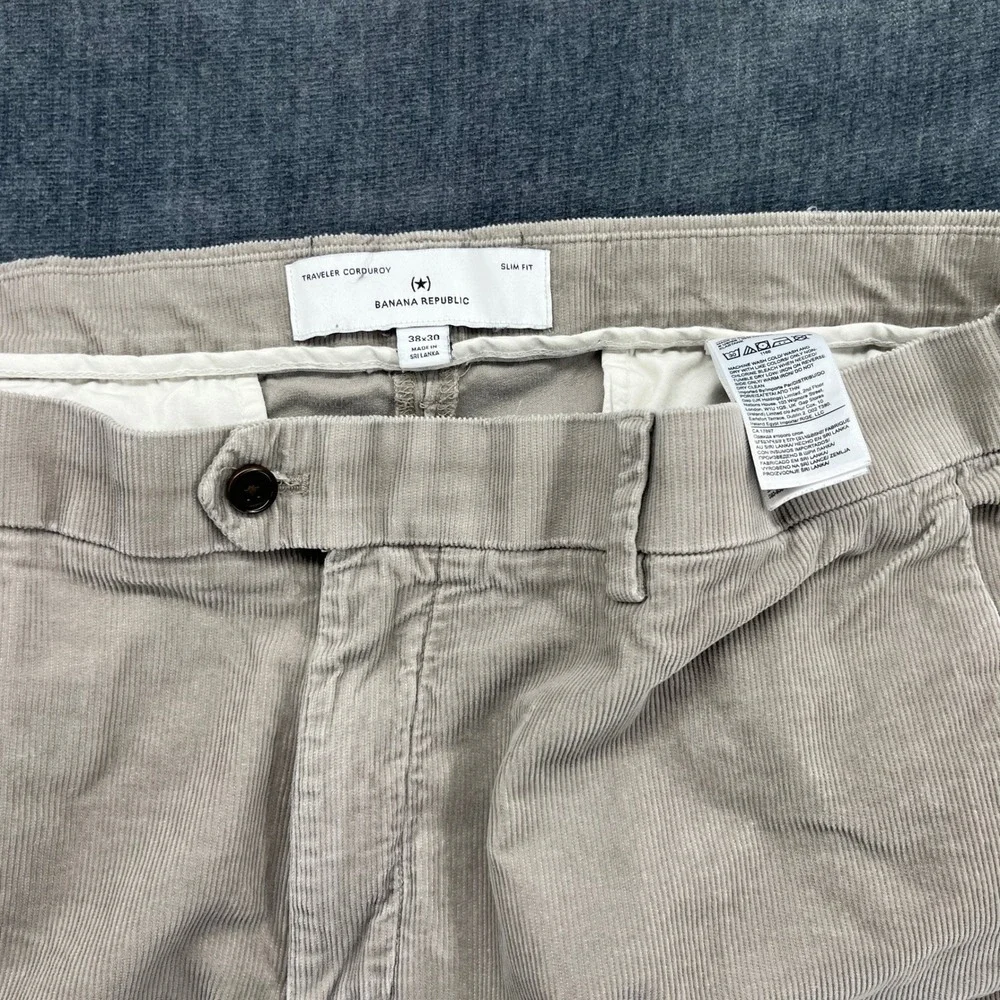 Banana Republic Traveler Corduroy Pants Mens 38x30 Tan Cotton Slim Fit Trousers